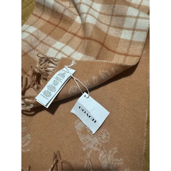 Coach NWT reversible scarf plaid fringe,  horse and carriage print wool,cashmere - Picture 3 of 8